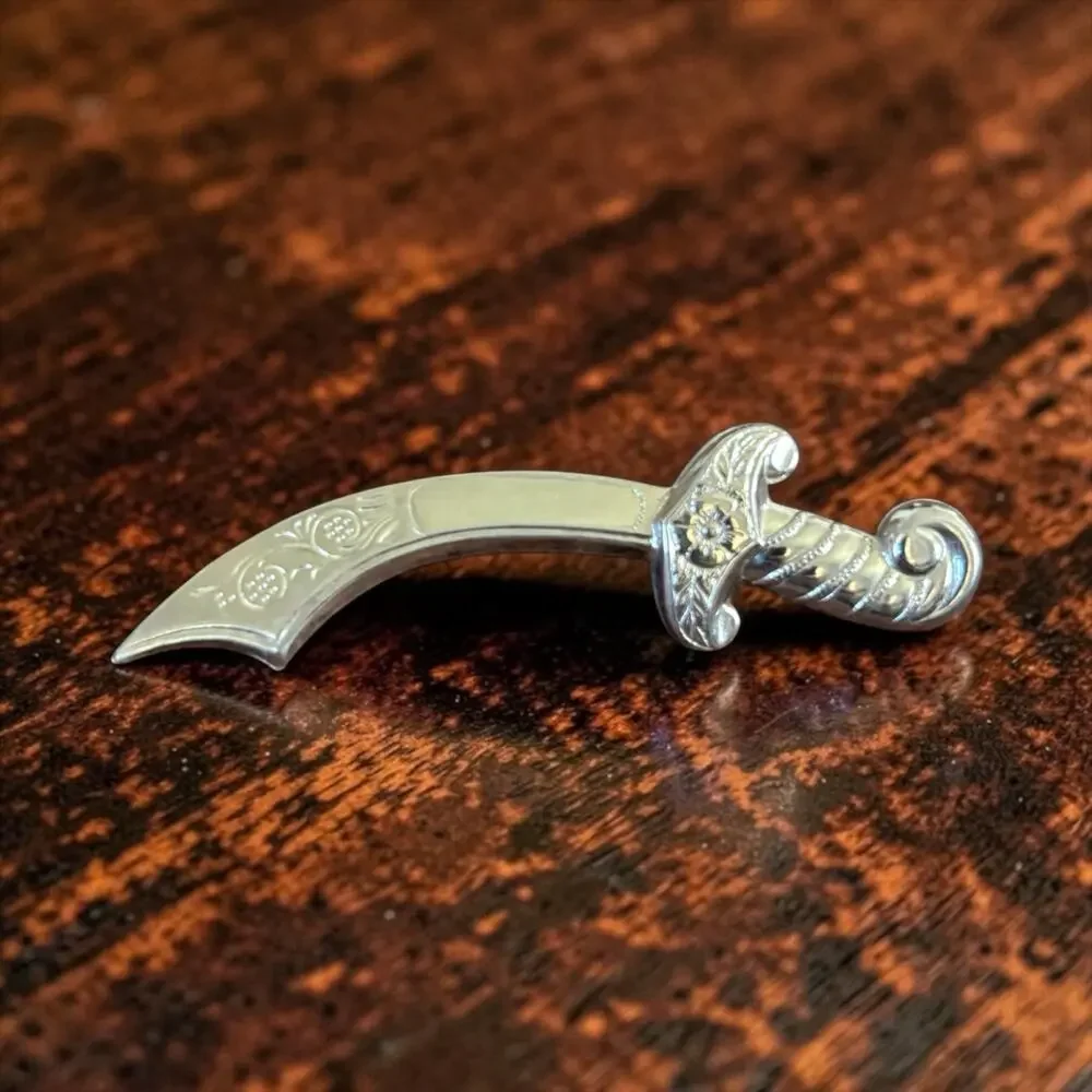 Vintage Silver Tone Scimitar Sword Brooch Curved Saber Costume Pin